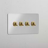 Robust Clear Antique Brass Double Toggle Switch with 4 Positions - Reliable Light Control System