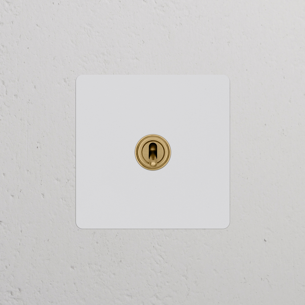 Single Toggle Switch in Paintable Antique Brass on a white wall; ideal for classic charm in switches & dimmers.