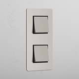 Dual Vertical Light Control Switch: Polished Nickel Black Double 2x Vertical Rocker Switch