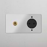 Double Toggle & Schuko Module Round - Clear Antique Brass Black 
