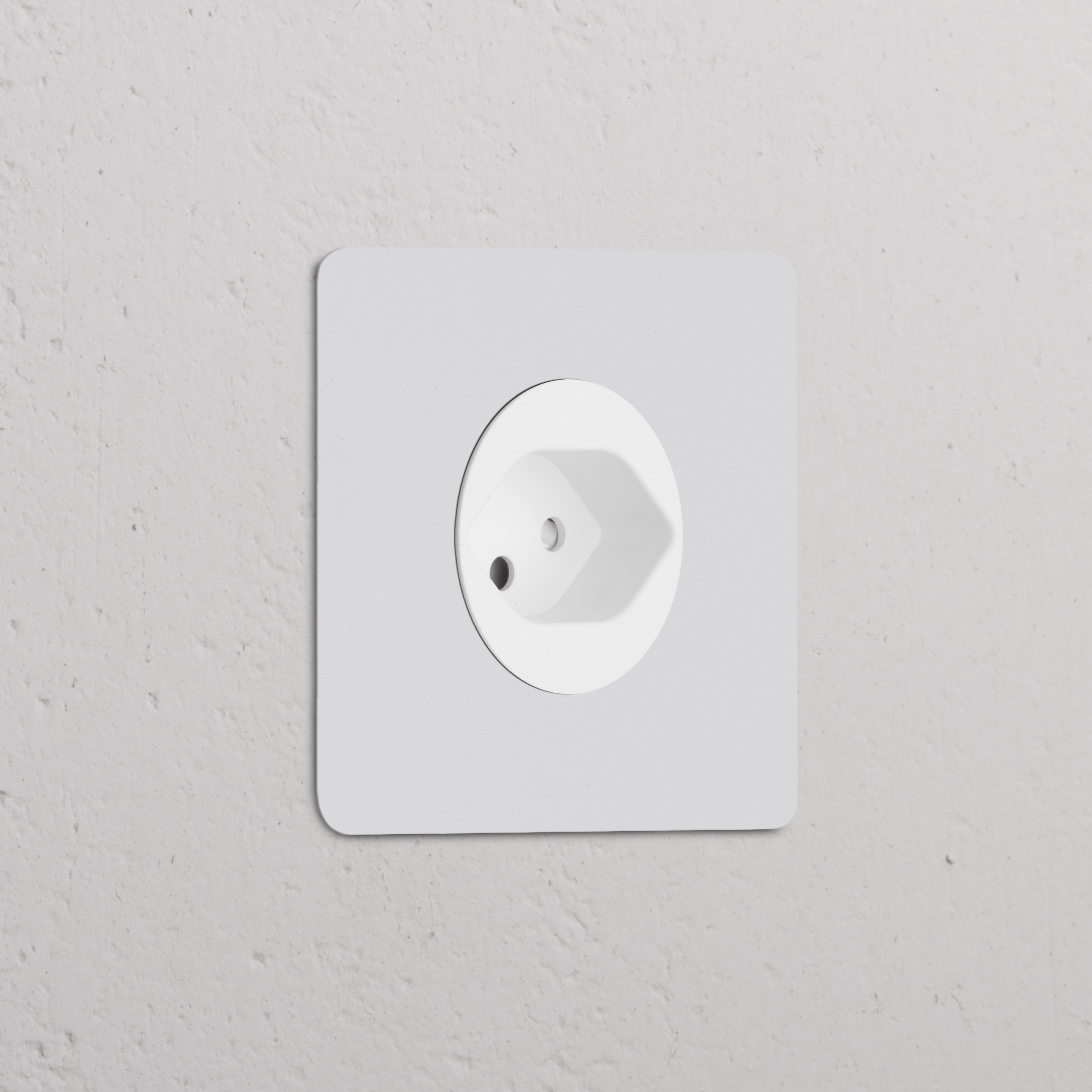 Single Swiss Type J power module socket, round and paintable white, for a seamless fit in electrical installations.