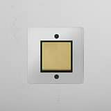 Intermediate Position Single Rocker Switch in Clear Antique Brass Black - Versatile Light Switch on White Background