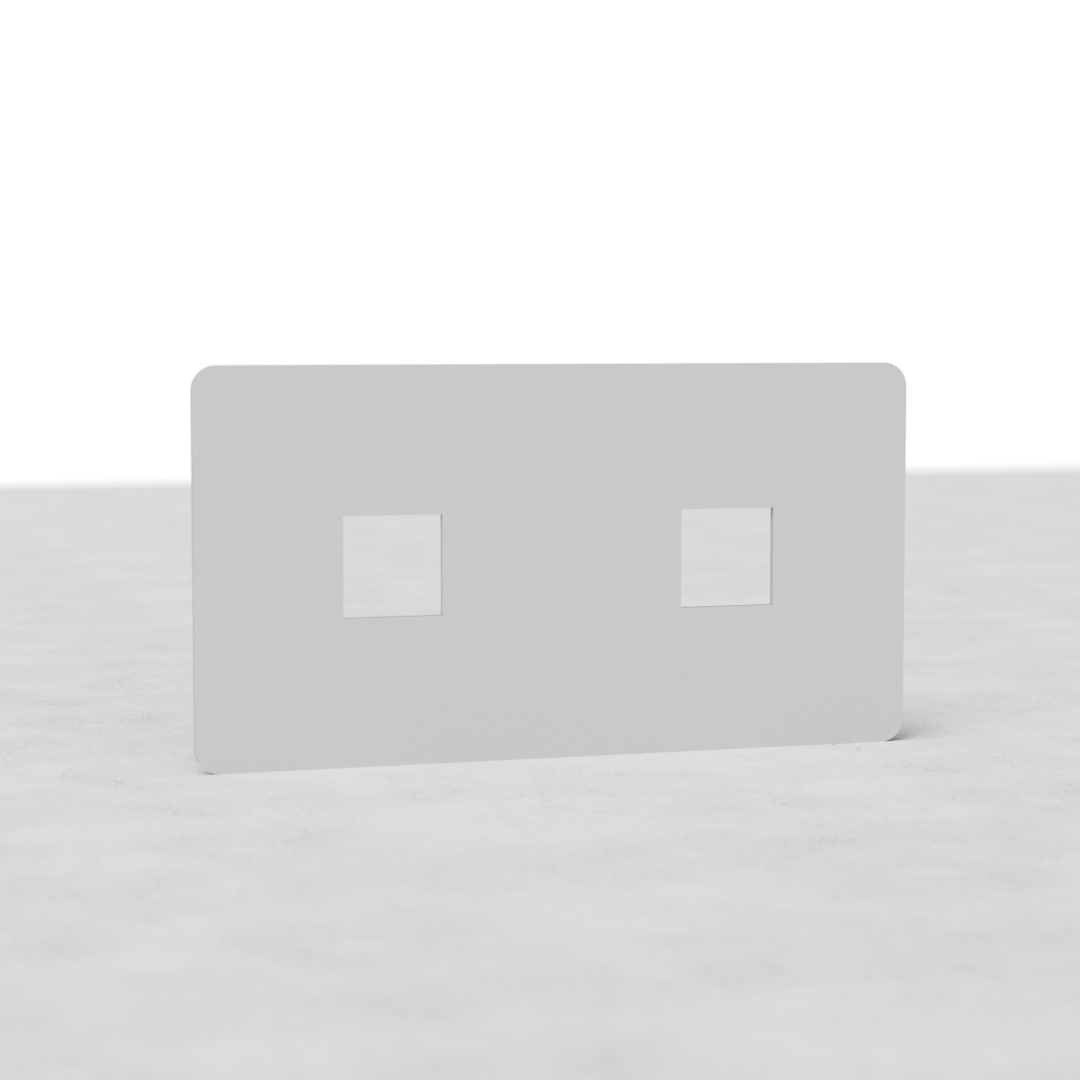 Paintable Double 2x Keystone EU switch plate with dual square cutouts, ready for customization.