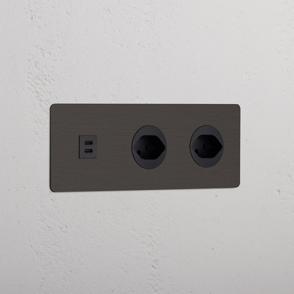 Triple USB 30W & 2x Swiss Module in Bronze Black