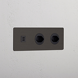 Triple USB 30W & 2x Swiss Module in Bronze Black
