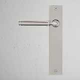 Digby Long Plate Fixed Door Handle Polished Nickel Finish on White Background right Facing Front View