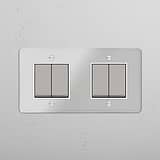 Versatile Four-Position Double Rocker Switch in Clear Polished Nickel White - Adjustable Light Management Accessory on White Background