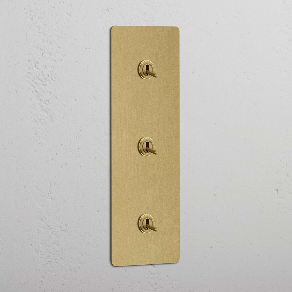 Triple Toggle Switch with 3 Vertical Levers in Antique Brass - User-friendly