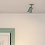Paintable Pembroke Spotlight 50mm ceiling mounted painted In pastel green on a white ceiling with a paainted pastel green door frame. 
