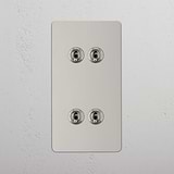 High Capacity Vertical Light Toggle Switch on White Background: Polished Nickel Double 4x Vertical Toggle Switch
