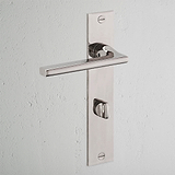 Clayton Long Plate Sprung Door Handle & Thumbturn Polished Nickel Finish on White Background at an Angle
