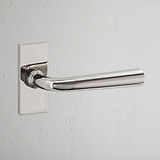 Apsley Short Plate Fixed Door Handle Polished Nickel Finish on White Background