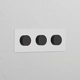 Paintable bronze Triple 3x Dimmer Switch with three black knobs on a rectangular panel.