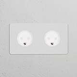 Double 2x Danish Type K Power Module, round paintable white finish for double sockets and modules.