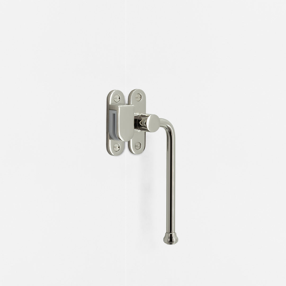 Right Southbank External Casement Window Handle Polished Nickel Finish on White Background  