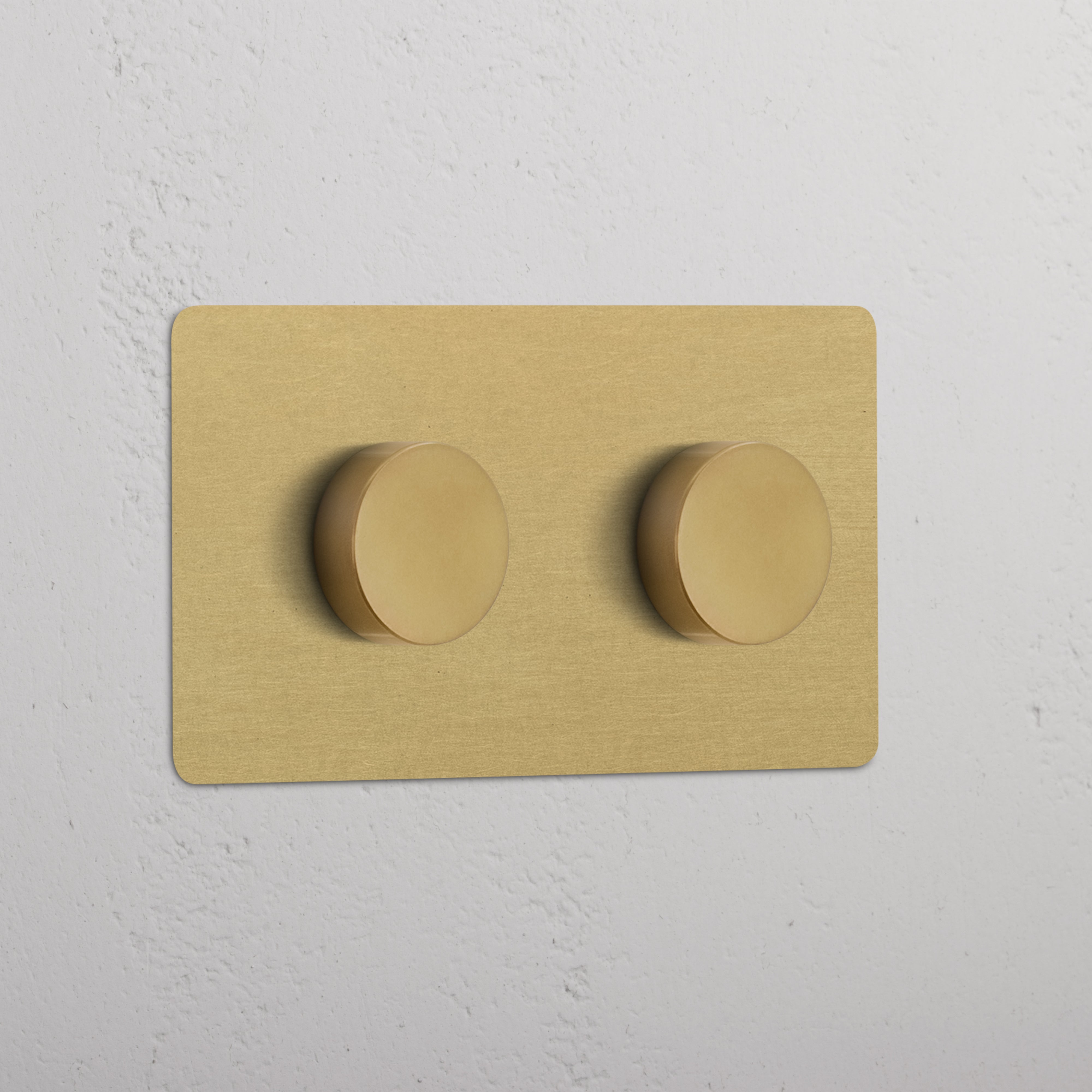 Antique Brass Double 2x Multiway Dimmer Switch with two round knobs, for controlling light levels.