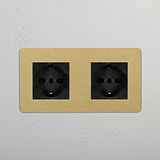 Double 2x Schuko/Bipasso Module - Antique Brass Black