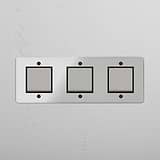 Comprehensive Triple Rocker Switch in Clear Polished Nickel Black - Advanced Light Control Tool on White Background
