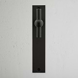 Harper T-Bar Long Plate Sprung Door Handle Bronze Finish on White Background right Facing Front View