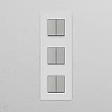 Triple 6x Vertical Rocker Switch in Paintable Polished Nickel White, for Triple Vertical Switches & Dimmers use.
