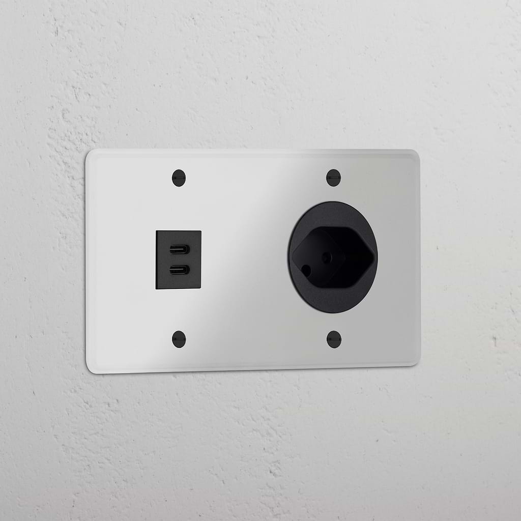 Double USB 30W & Swiss Module Round - Clear Black
