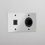 Double USB 30W & Swiss Module Round - Clear Black