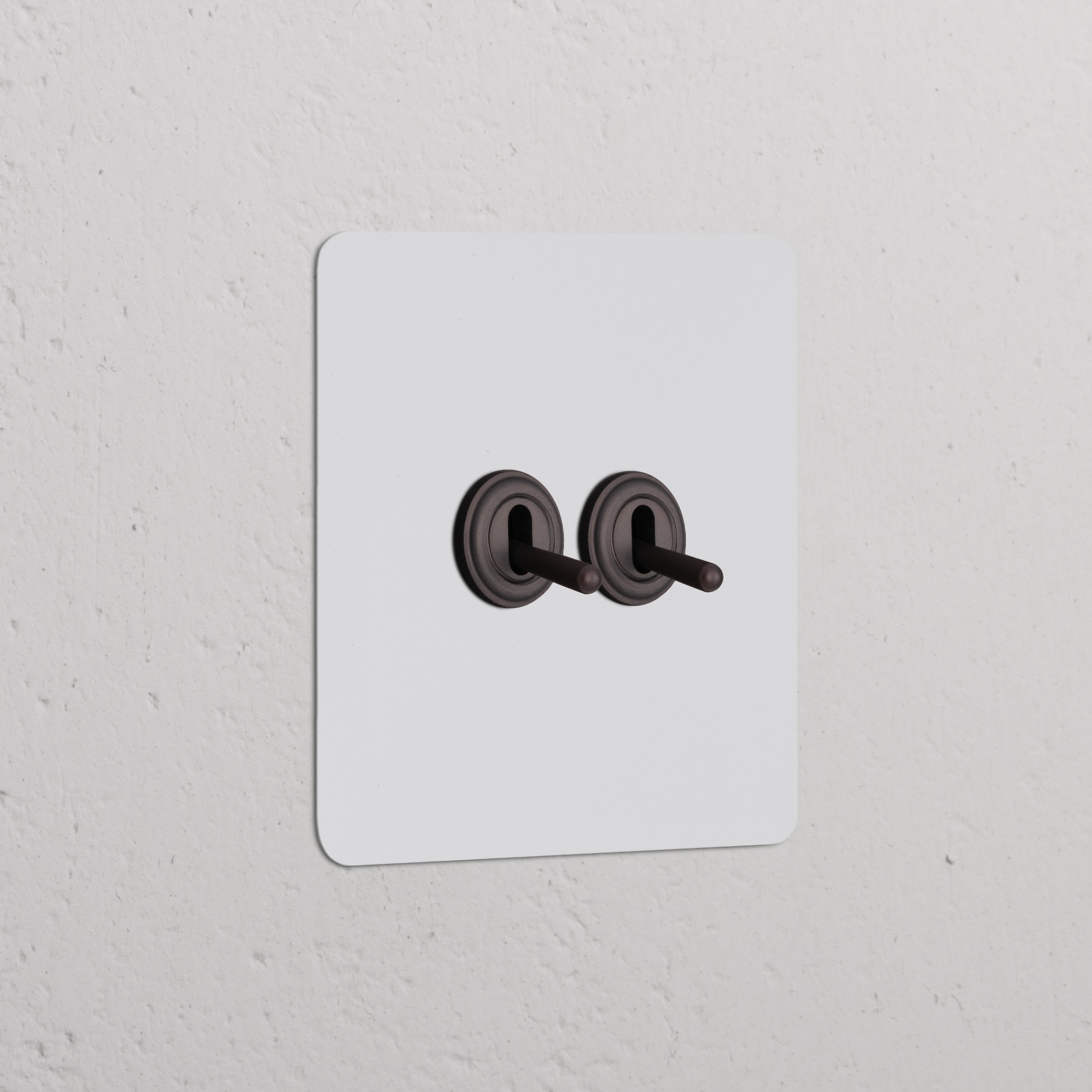 Paintable bronze 2x toggle switch plate on a white wall, part of 'Single Switches & Dimmers'.