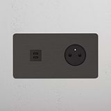 Double USB 30W & French Module Round - Bronze Black