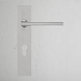 Clayton Long Plate Sprung Door Handle & Euro Lock Polished Nickel Finish on White Background Front Facing