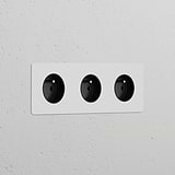 Triple 3x French/Belgian Type E Power Module Round in paintable black for a modern, seamless wall fit.