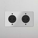 Double 2x Schuko Module Round - Clear Black