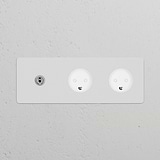 Triple Toggle Switch + 2x Danish Type K Power Module in polished nickel, designed for triple sockets & modules use.