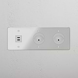 Triple USB 30W & 2x Swiss Module Round - Clear White