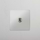 Efficient Single Toggle Switch in Clear Polished Nickel - Reliable Light Control Accessory on White Background