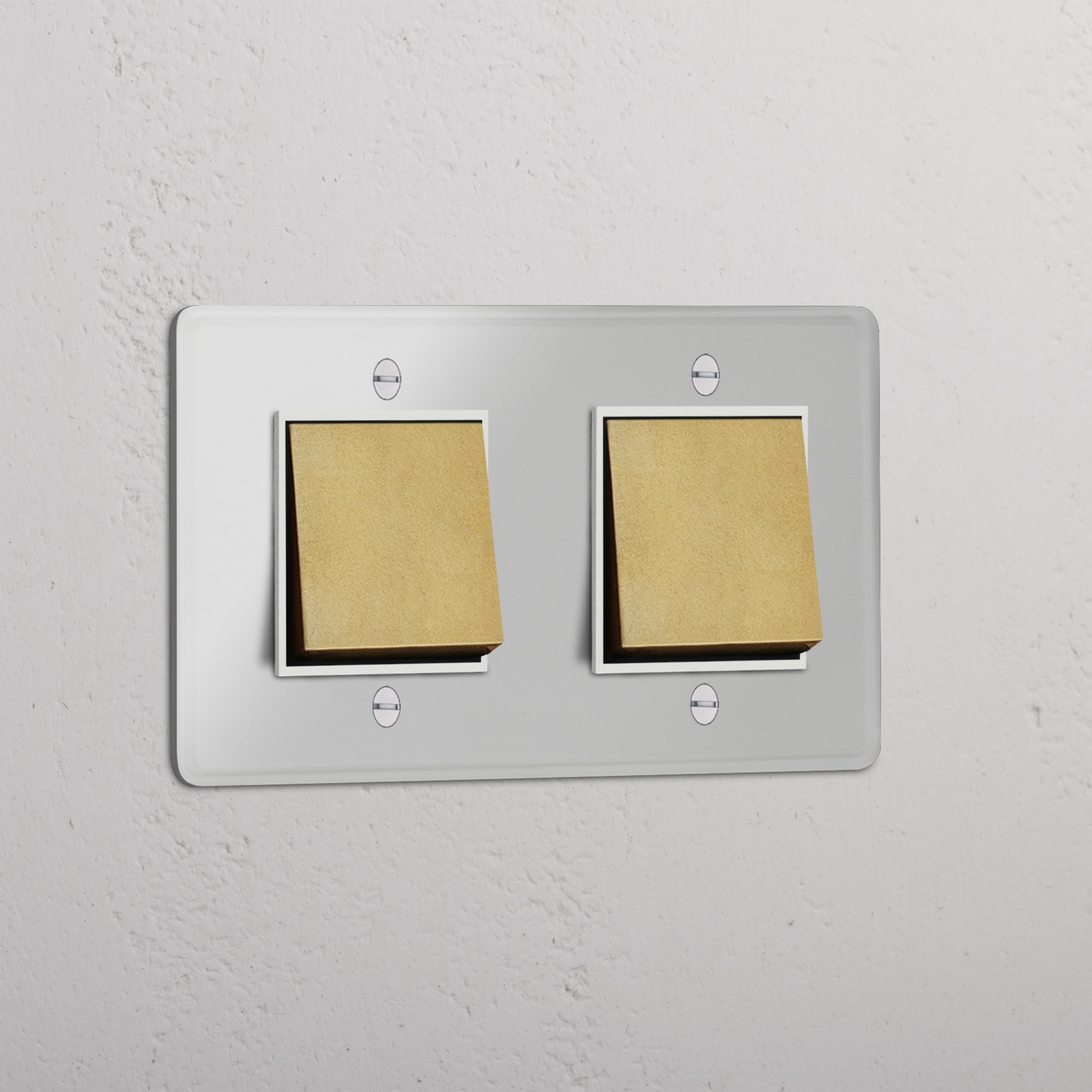 Double Rocker Switch in Clear Antique Brass White with 2 Positions - Stylish Light Control Tool