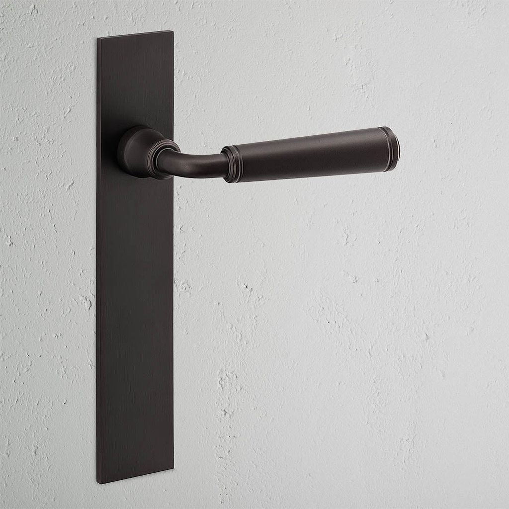 Digby Long Plate Fixed Door Handle Bronze Finish on White Background