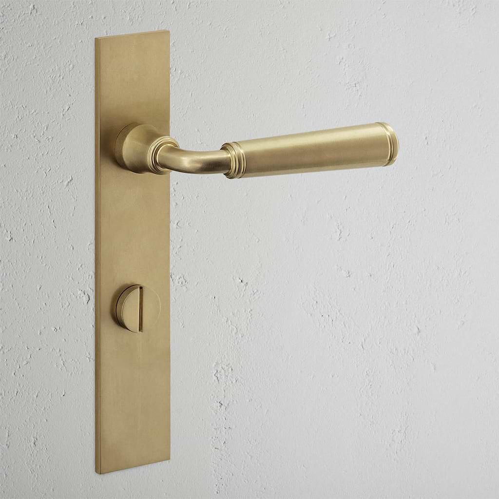 Digby Long Plate Sprung Door Handle & Thumbturn Antique Brass Finish on White Background