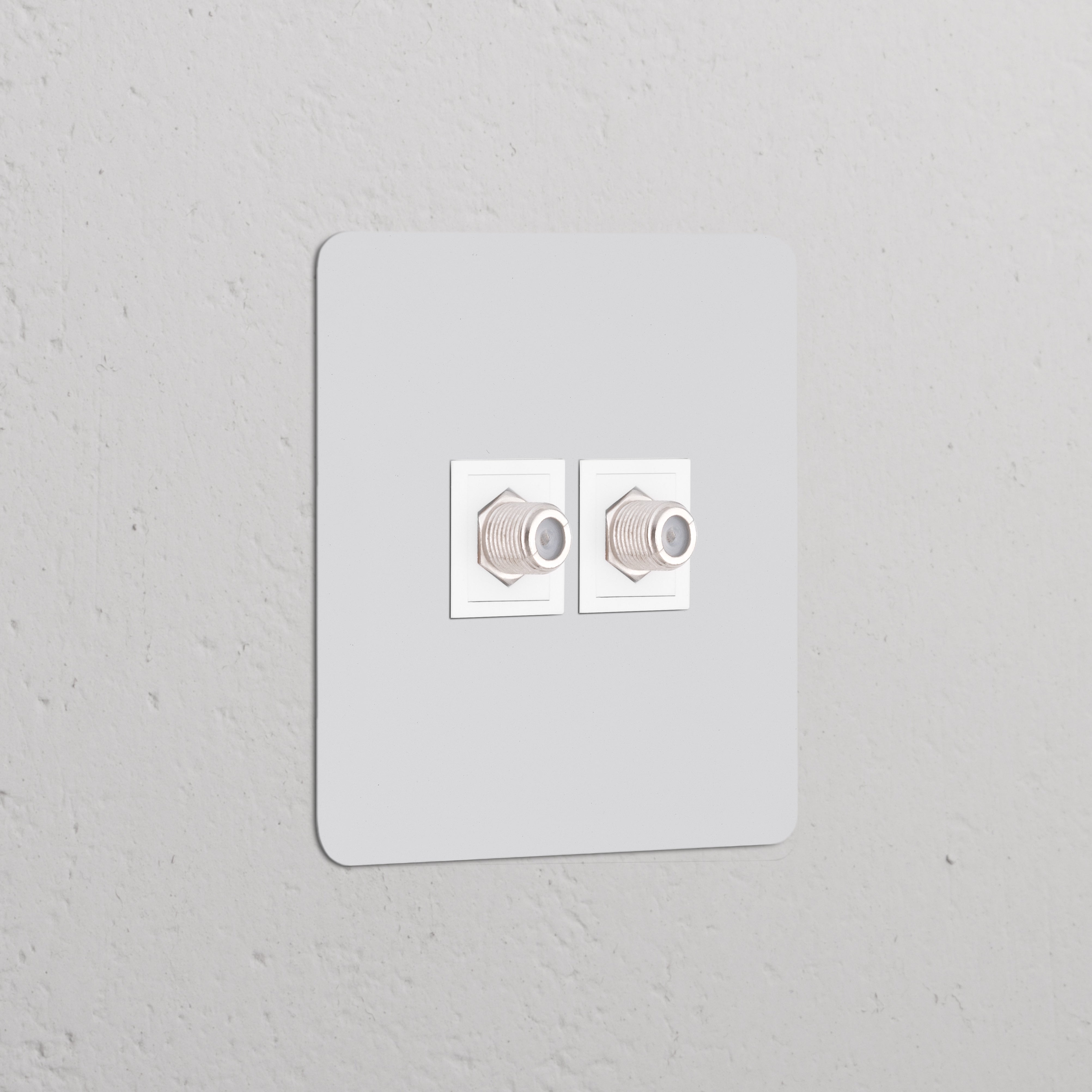 Single 2x Satellite Module in paintable white for wall installation, featuring two satellite socket outlets.