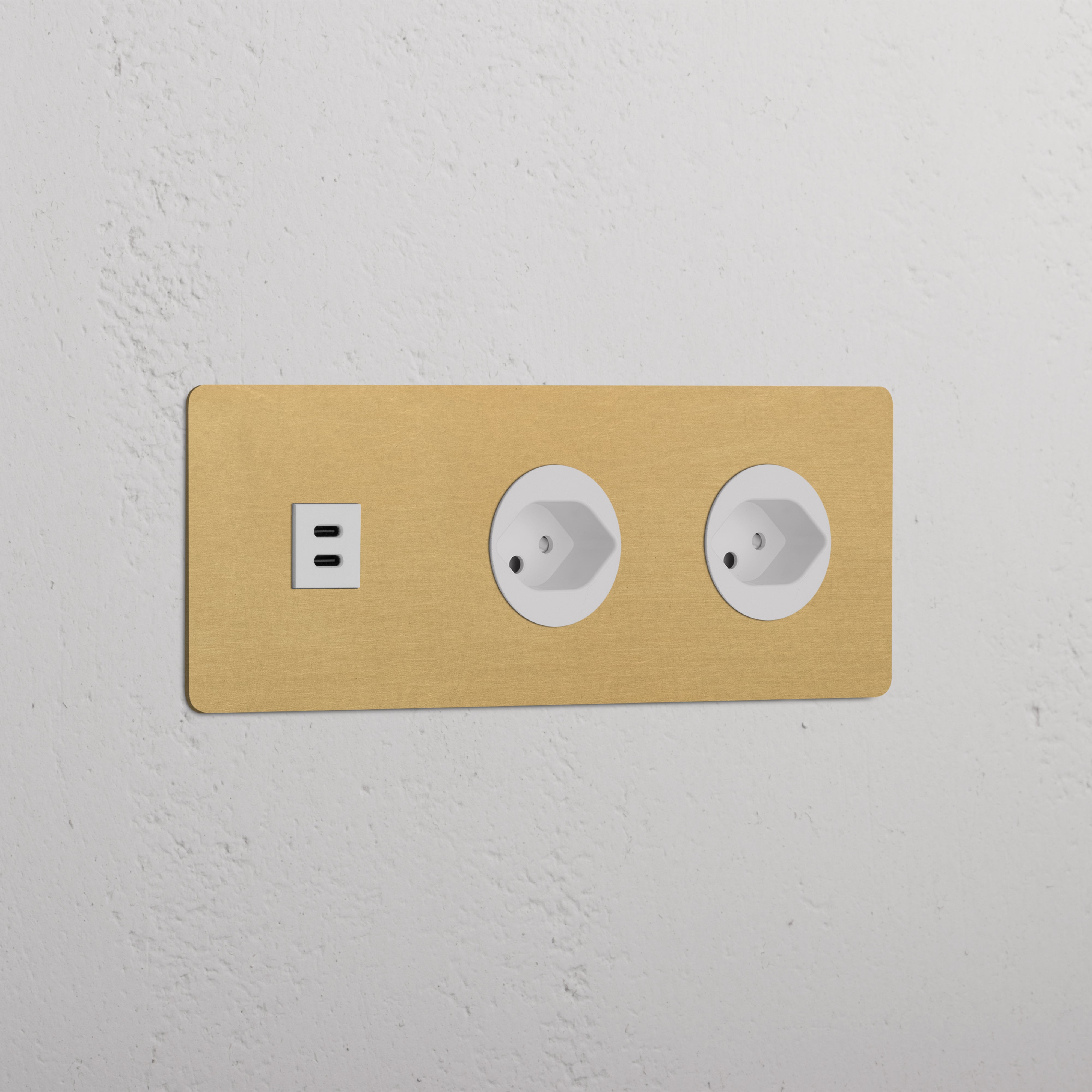 Triple USB 30W & 2x Swiss Module in Antique Brass White