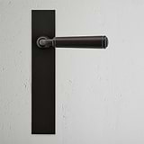 Digby Long Plate Sprung Door Handle Bronze Finish on White Background Front Facing