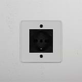 Single Schuko/Bipasso Module - Clear Black Finish Front Facing on White Background