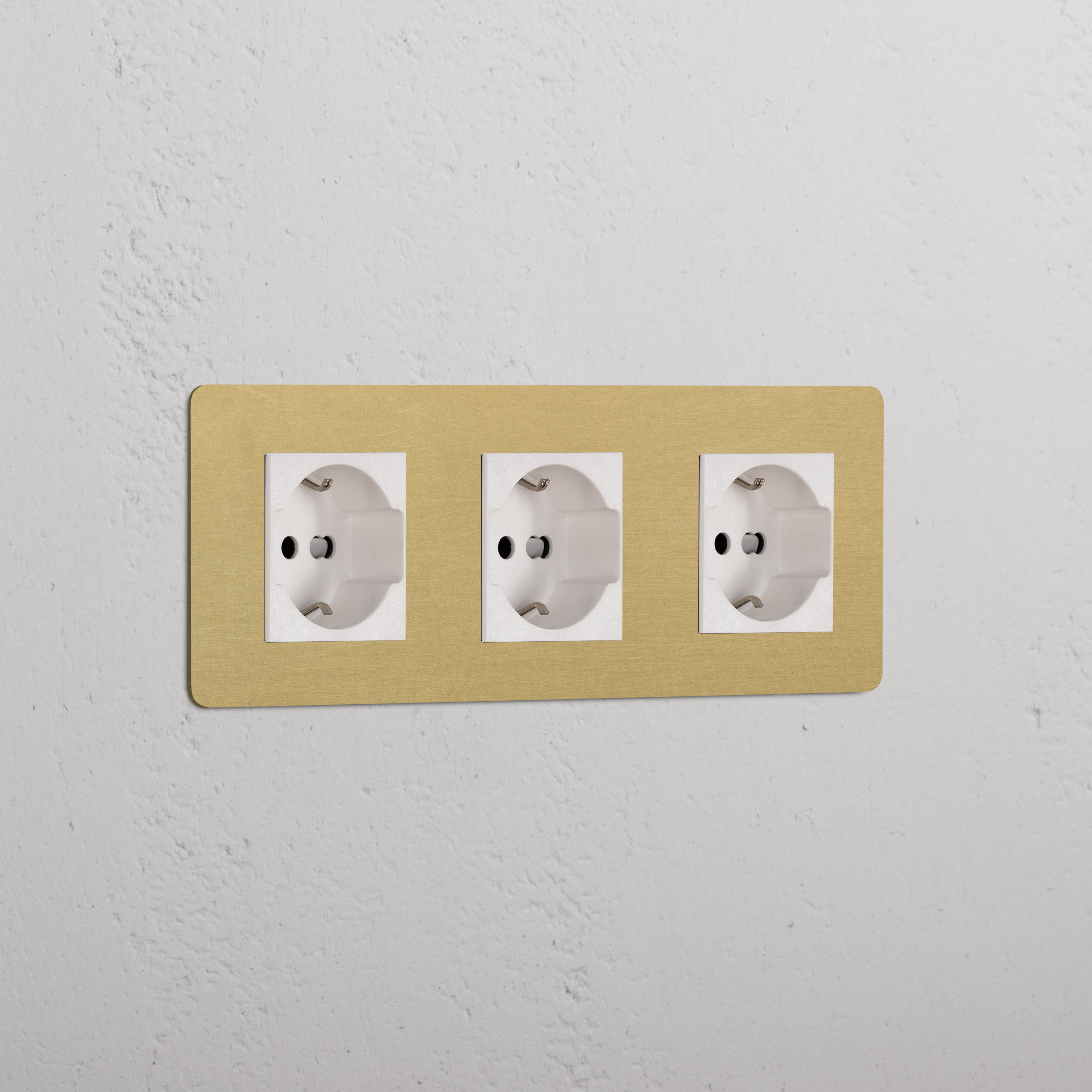 Triple 3x Schuko/Bipasso Module - Antique Brass White