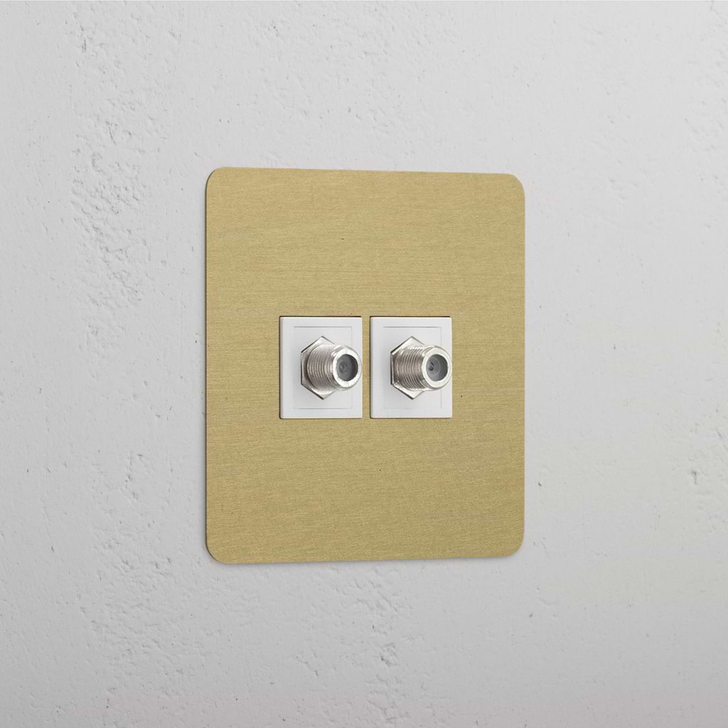 Antique Brass White Single Satellite Module with Dual Ports - High Compatibility