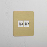 Antique Brass White Single Satellite Module with Dual Ports - High Compatibility