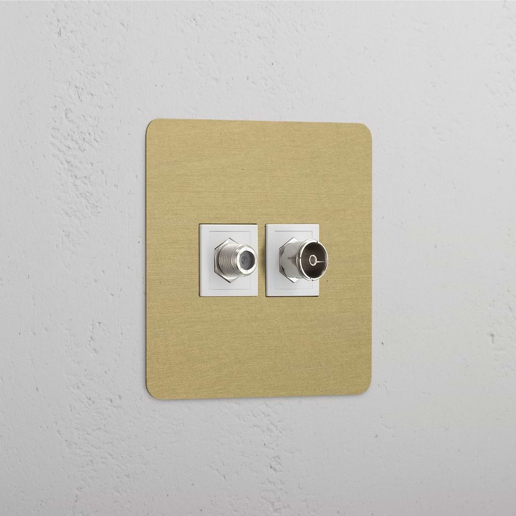 Antique Brass White Single Satellite & TV Module - Optimized Signal Quality