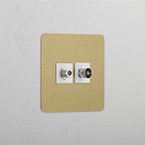 Antique Brass White Single Satellite & TV Module - Optimized Signal Quality