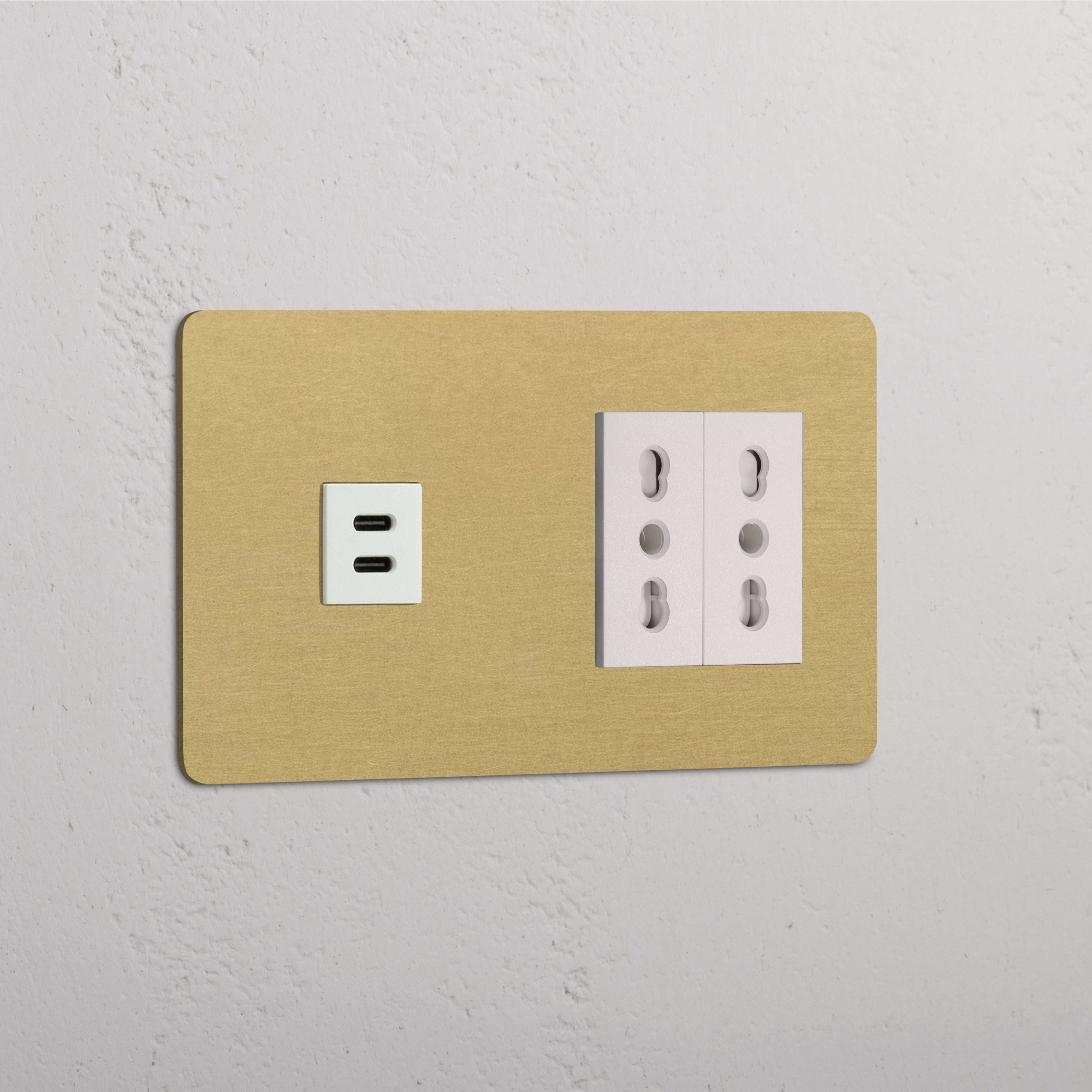 Antique Brass White double sockets with dual USB 30W ports and 2x Bipasso Module for versatile connectivity.