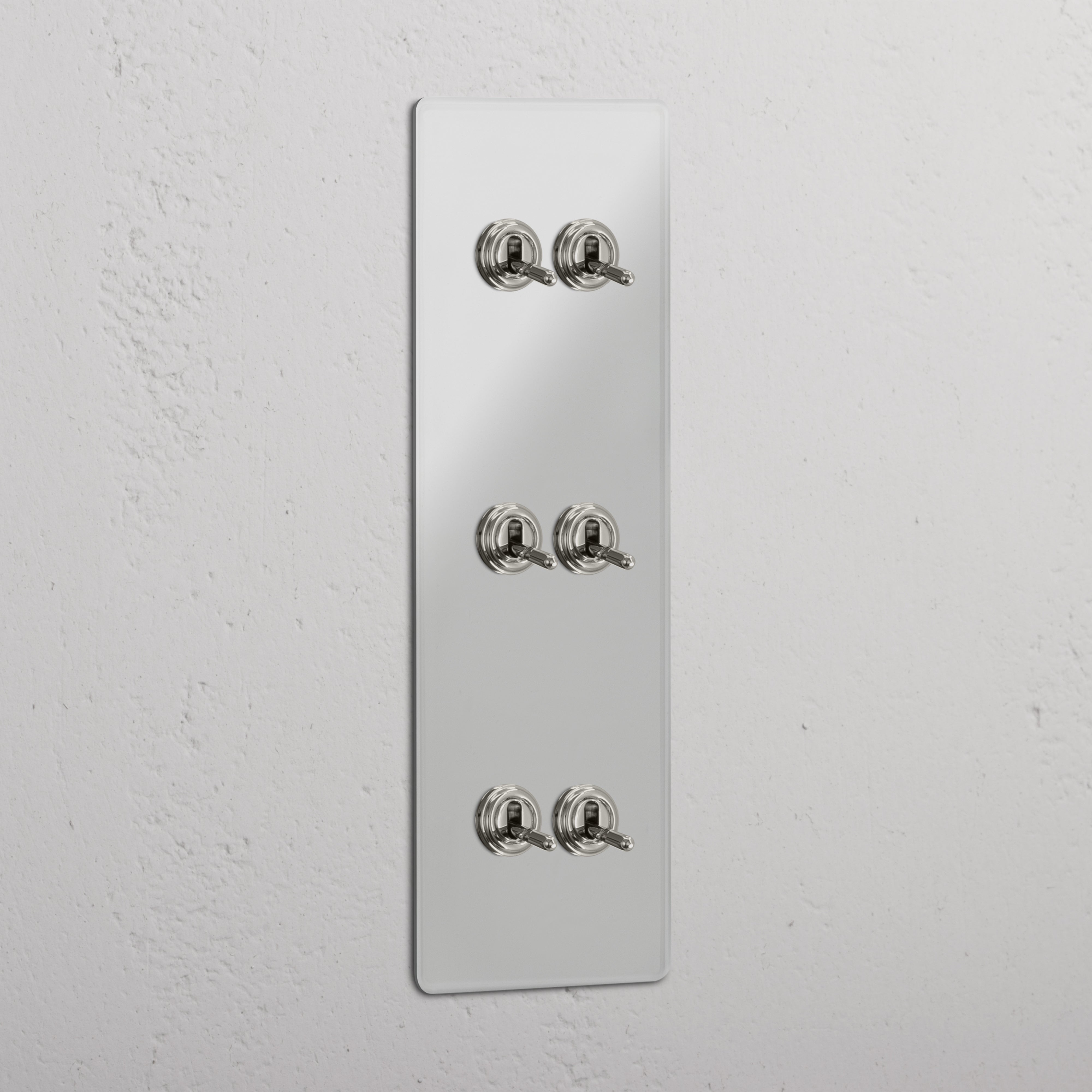 Vertical Six-Position Triple Toggle Switch in Clear Polished Nickel - Comprehensive Lighting System