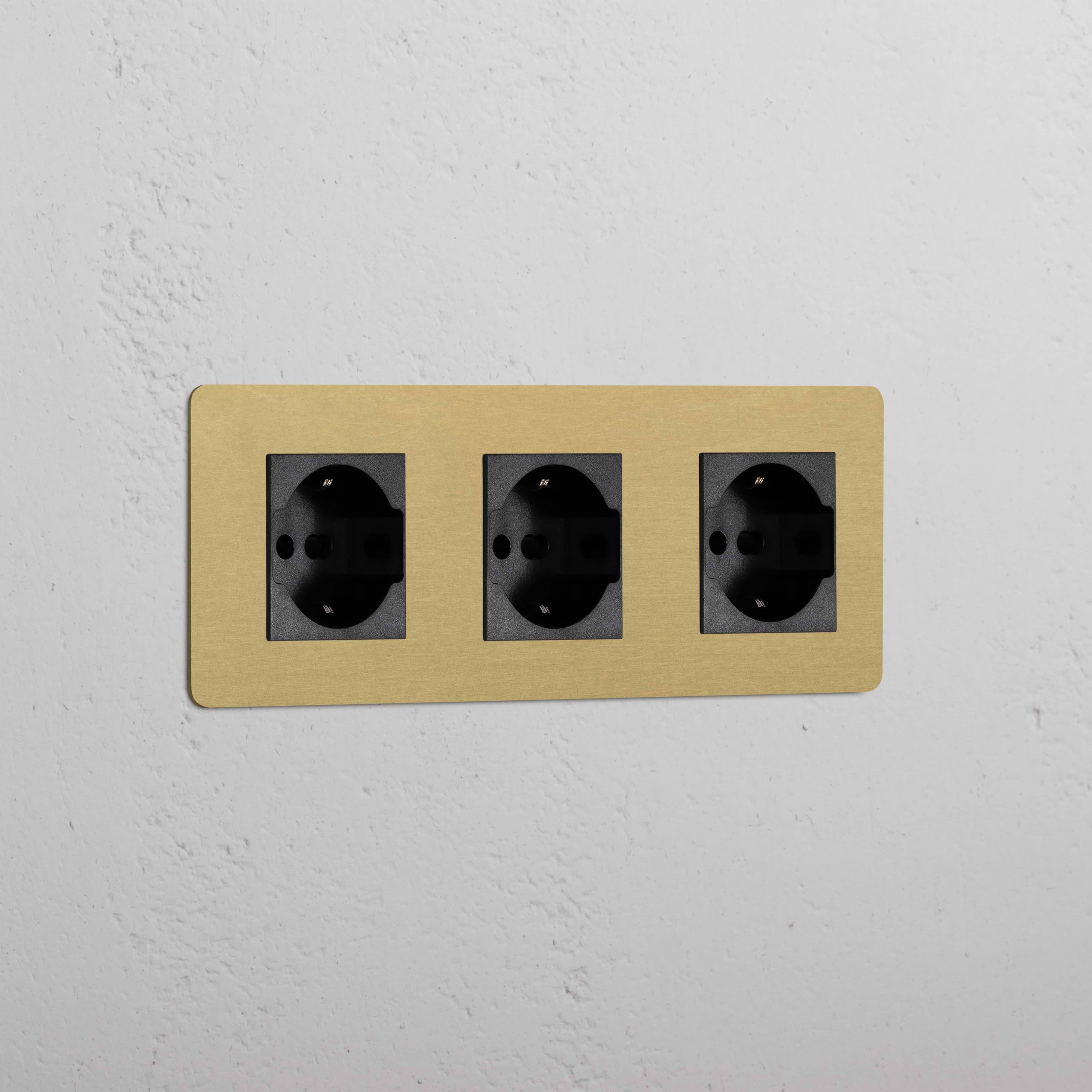 Triple 3x Schuko/Bipasso Module - Antique Brass Black