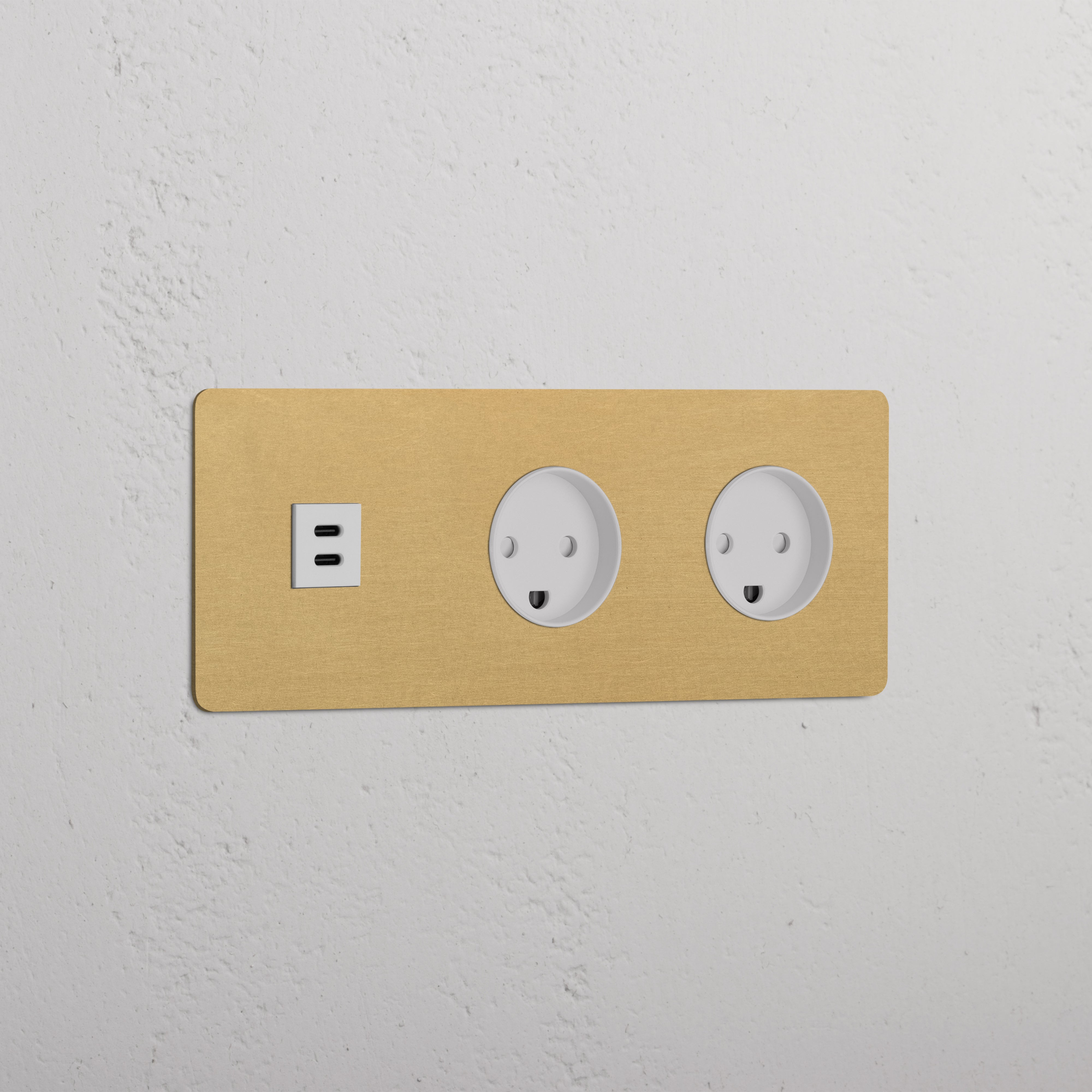 Triple USB 30W & 2x Danish Module Round - Antique Brass White